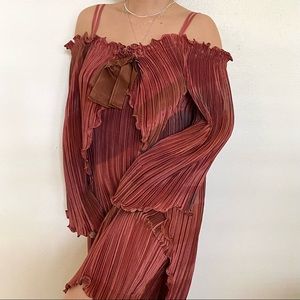 Vintage 1980s Amen Wardy Newport Beach Pleated Dress and Shawl Set